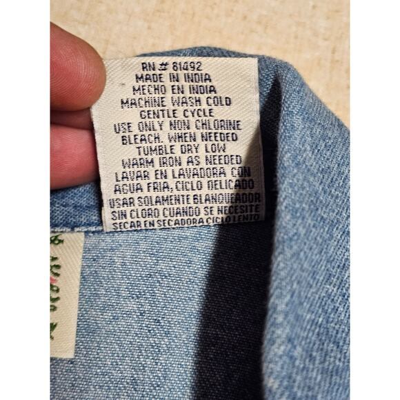 VTG Tantrums Embroidered Floral Denim Jacket Sz L Butterflies 90s Hippie Boho - Picture 11 of 16